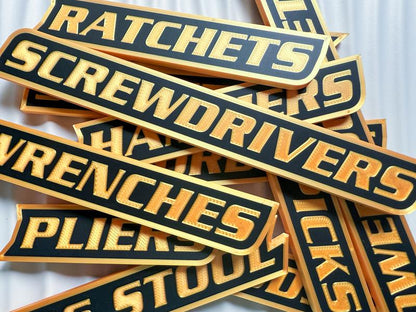 Custom Premium Magnetic Toolbox Labels for Tool Organization - 12 Pack of High Quality 3D Printed Personalized Magnets