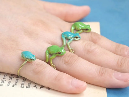 Handcrafted Tree Frog Ring & Earrings